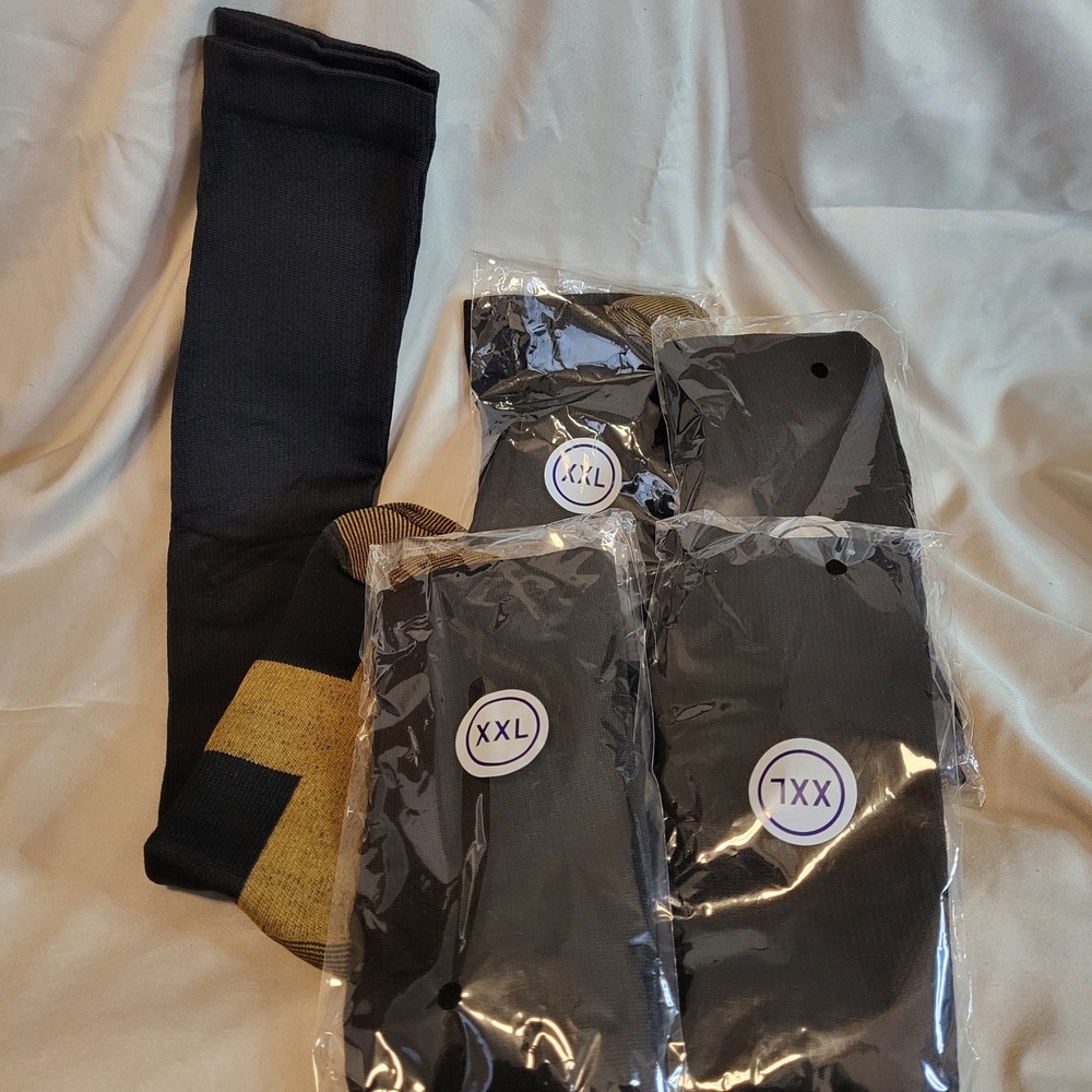 Lot 5 Pairs XXL Compression‎ Socks Black Gold Over Calf Athletic New